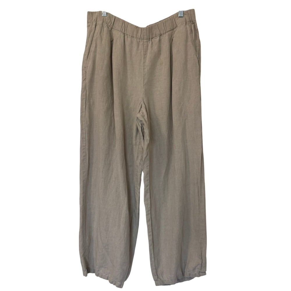 Eileen Fisher Organic Linen Wide Leg Lantern Pants Large Beige Tan Lagum Coastal